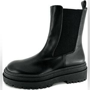NEW Good American Womens 13 Chelsea Platform Boot Black Leather Chunky Lug Sole